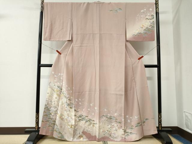 平和屋着物●訪問着　浜松飛鶴枝垂れ柳籬草花文　暈し染め　金銀彩　正絹　逸品　CABE2375yc
