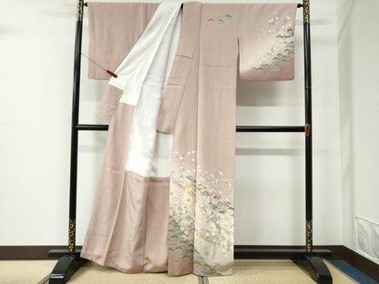 平和屋着物●訪問着　浜松飛鶴枝垂れ柳籬草花文　暈し染め　金銀彩　正絹　逸品　CABE2375yc
