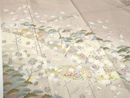 平和屋着物●訪問着　浜松飛鶴枝垂れ柳籬草花文　暈し染め　金銀彩　正絹　逸品　CABE2375yc