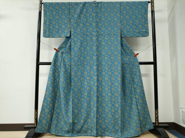 平和屋着物●上質な小紋　牡丹　鬼しぼ縮緬　正絹　逸品　CABE2376yc