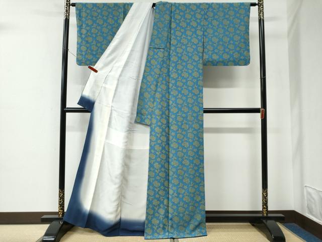 平和屋着物●上質な小紋　牡丹　鬼しぼ縮緬　正絹　逸品　CABE2376yc