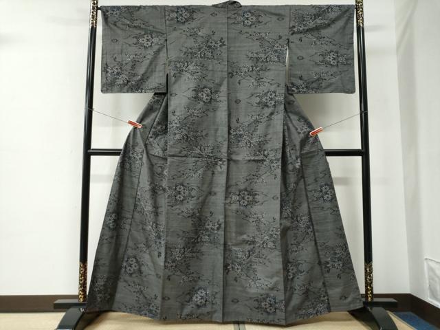 平和屋着物●本場大島紬　7マルキ　短冊草花文　正絹　逸品　CABE2378yc