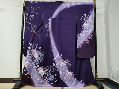 平和屋着物●豪華振袖　牡丹花文　暈し染め　金銀彩　正絹　逸品　CABE2379yc