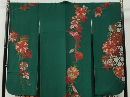 平和屋着物●豪華振袖　駒刺繍　網目鹿の子花唐草文　正絹　逸品　CABE2383yc