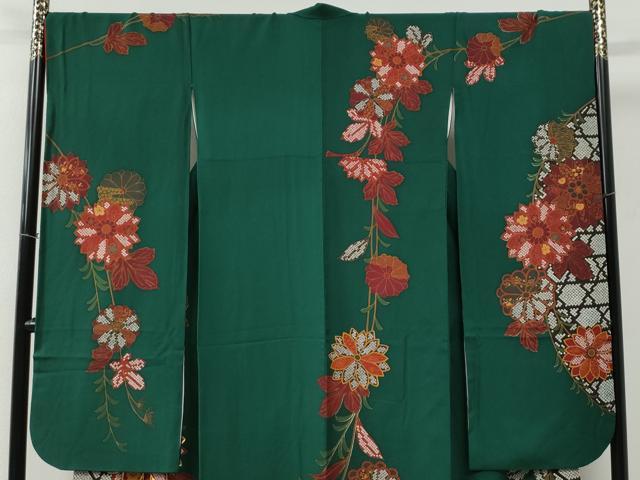 平和屋着物●豪華振袖　駒刺繍　網目鹿の子花唐草文　正絹　逸品　CABE2383yc