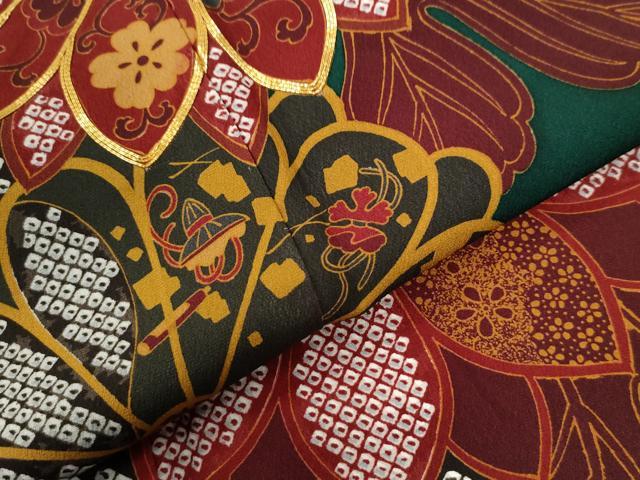 平和屋着物●豪華振袖　駒刺繍　網目鹿の子花唐草文　正絹　逸品　CABE2383yc
