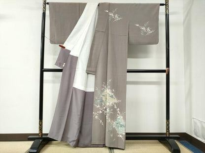 平和屋着物●訪問着　友禅　松竹梅籬風景文　暈し染め　正絹　逸品　CABE2386yc