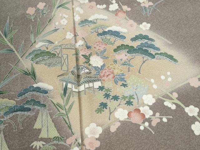 平和屋着物●訪問着　友禅　松竹梅籬風景文　暈し染め　正絹　逸品　CABE2386yc