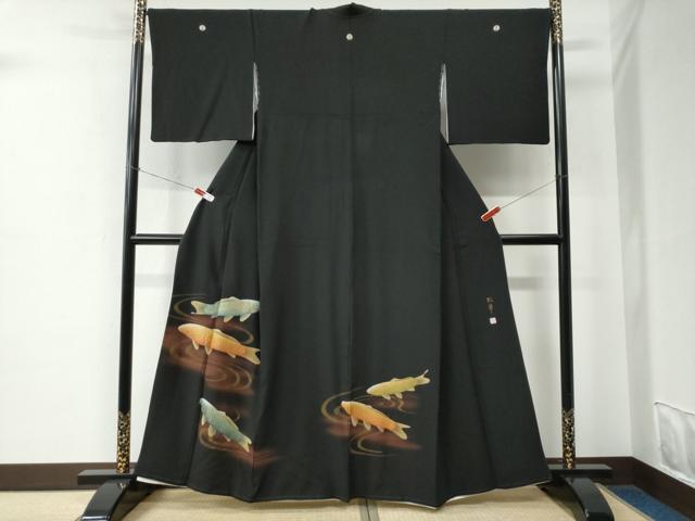 平和屋着物●豪華黒留袖　作家物　鯉　暈し染め　金彩　正絹　逸品　CABE2390yc