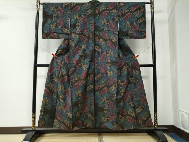 平和屋着物●本場大島紬　7マルキ　地空き　草木文　正絹　逸品　CABE2393yc