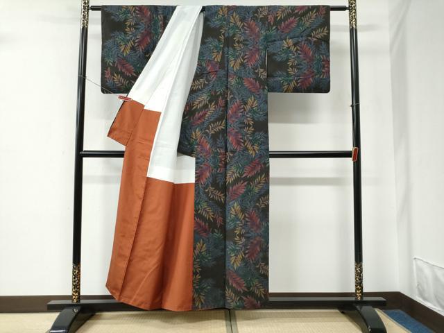 平和屋着物●本場大島紬　7マルキ　地空き　草木文　正絹　逸品　CABE2393yc