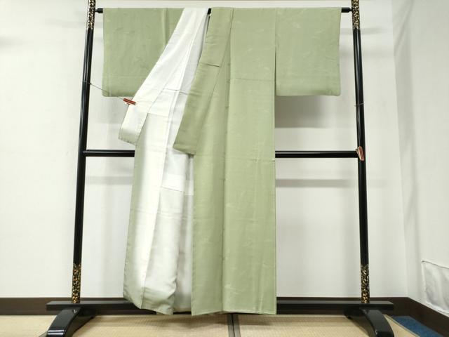平和屋着物●上質な色無地　舞葉地紋　苗色　正絹　逸品　CABE2400yc 平和屋着物○上質な色無地 舞葉地紋 苗色 正絹 逸品 CABE2400yc