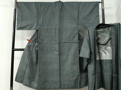 平和屋着物●男性　本場大島紬　アンサンブル　100亀甲　総詰め　羽裏：龍　正絹　逸品　CABE2405yc