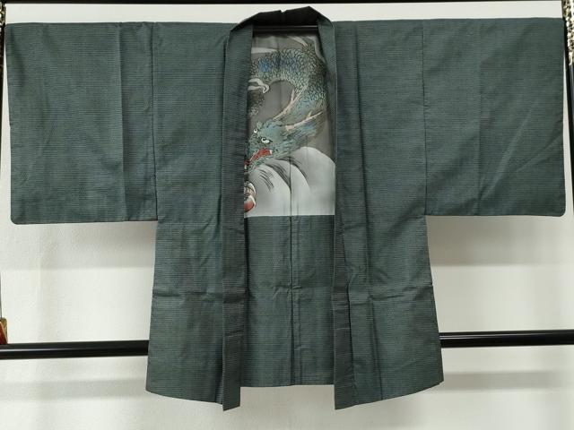 平和屋着物●男性　本場大島紬　アンサンブル　100亀甲　総詰め　羽裏：龍　正絹　逸品　CABE2405yc