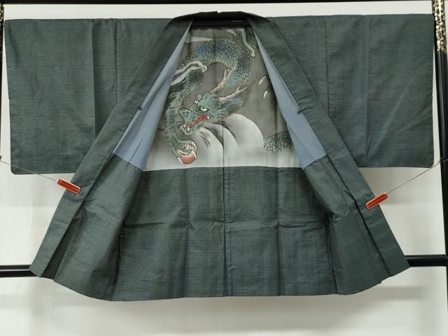 平和屋着物●男性　本場大島紬　アンサンブル　100亀甲　総詰め　羽裏：龍　正絹　逸品　CABE2405yc