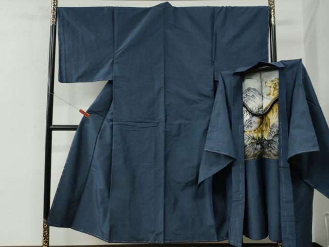 平和屋着物●男性　お召　アンサンブル　100亀甲　羽裏：虎　正絹　逸品　未使用　CABE2406yc