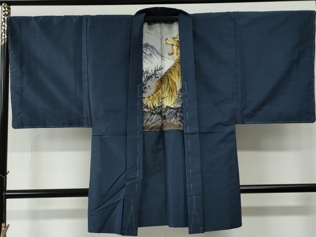 平和屋着物●男性　お召　アンサンブル　100亀甲　羽裏：虎　正絹　逸品　未使用　CABE2406yc