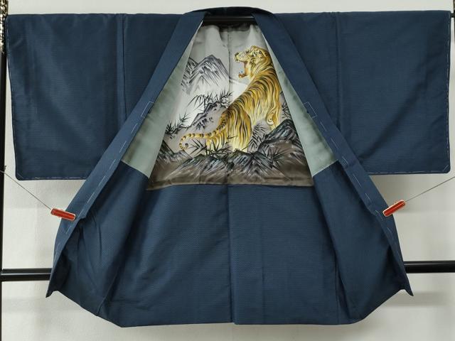平和屋着物●男性　お召　アンサンブル　100亀甲　羽裏：虎　正絹　逸品　未使用　CABE2406yc