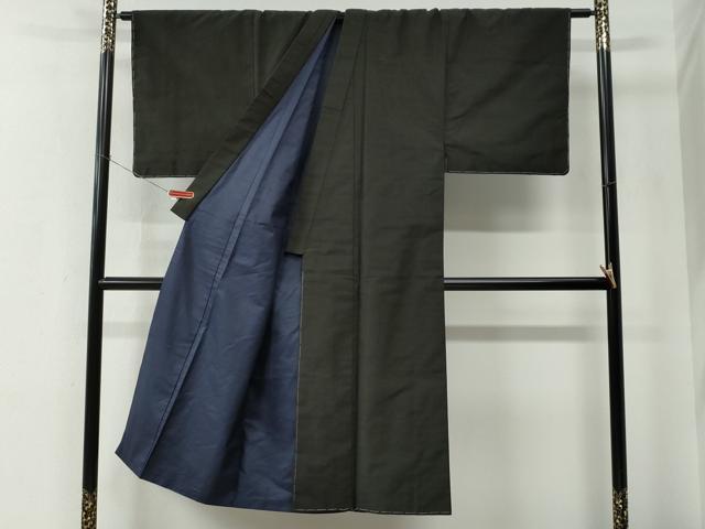 平和屋着物●男性　紬　アンサンブル　色無地　憲法黒茶色　正絹　逸品　未使用　CABE2407yc