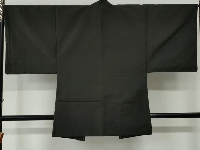平和屋着物●男性　紬　アンサンブル　色無地　憲法黒茶色　正絹　逸品　未使用　CABE2407yc