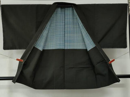 平和屋着物●男性　紬　アンサンブル　色無地　憲法黒茶色　正絹　逸品　未使用　CABE2407yc