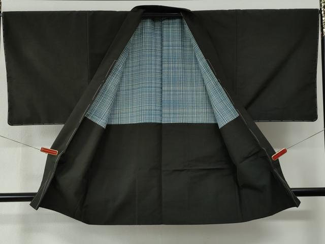 平和屋着物●男性　紬　アンサンブル　色無地　憲法黒茶色　正絹　逸品　未使用　CABE2407yc