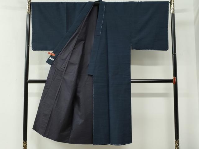 平和屋着物●男性　信州織つむぎ　アンサンブル　色無地　留紺色　証紙付き　正絹　逸品　未使用　CABE2408yc