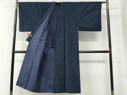 平和屋着物●男性　紬　アンサンブル　色無地　留紺色　正絹　逸品　CABE2410yc