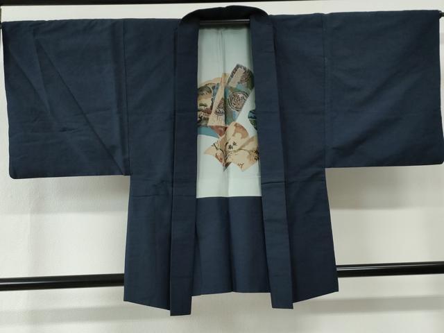 平和屋着物●男性　紬　アンサンブル　色無地　留紺色　正絹　逸品　CABE2410yc