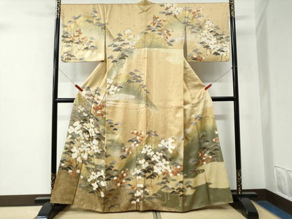 平和屋着物●訪問着　駒刺繍　遠山霞枝桜松文　金彩　正絹　逸品　CABE2425yc