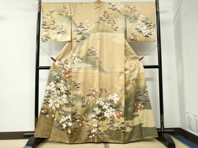 平和屋着物●訪問着　駒刺繍　遠山霞枝桜松文　金彩　正絹　逸品　CABE2425yc