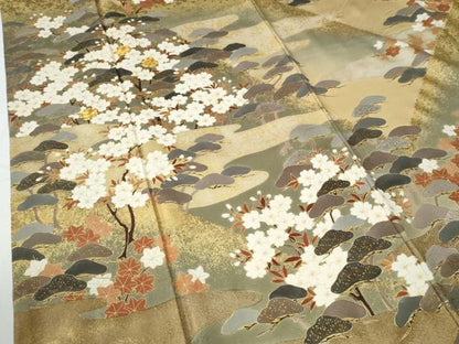 平和屋着物●訪問着　駒刺繍　遠山霞枝桜松文　金彩　正絹　逸品　CABE2425yc
