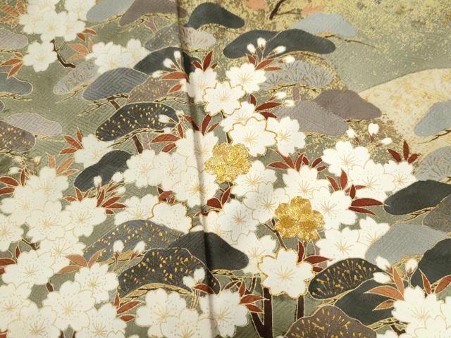 平和屋着物●訪問着　駒刺繍　遠山霞枝桜松文　金彩　正絹　逸品　CABE2425yc