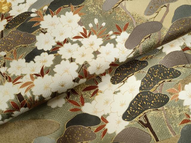 平和屋着物●訪問着　駒刺繍　遠山霞枝桜松文　金彩　正絹　逸品　CABE2425yc