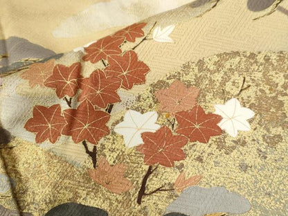 平和屋着物●訪問着　駒刺繍　遠山霞枝桜松文　金彩　正絹　逸品　CABE2425yc