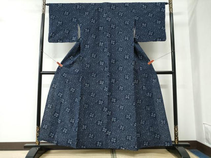 平和屋着物●久留米絣　単衣　紗綾形舞花文　綿　逸品　CABE2430yc