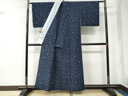 平和屋着物●久留米絣　単衣　紗綾形舞花文　綿　逸品　CABE2430yc