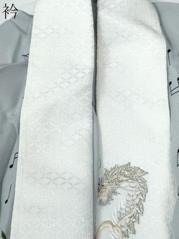 平和屋着物●長襦袢　無双仕立て　音符　さくらんぼ　半衿刺繍　正絹　逸品　CABE2431yc