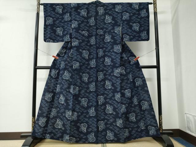 平和屋着物●久留米絣　単衣　立波御所車　綿　逸品　CABE2432yc