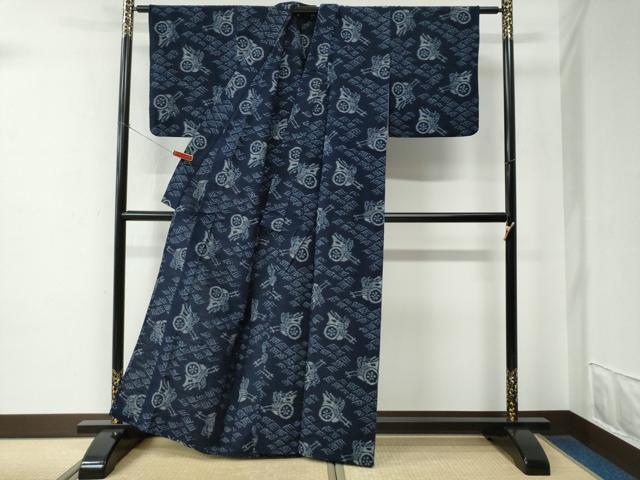 平和屋着物●久留米絣　単衣　立波御所車　綿　逸品　CABE2432yc