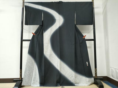 平和屋着物●訪問着　作家物　吉祥文　暈し染め　黒地　正絹　逸品　CABE2434yc