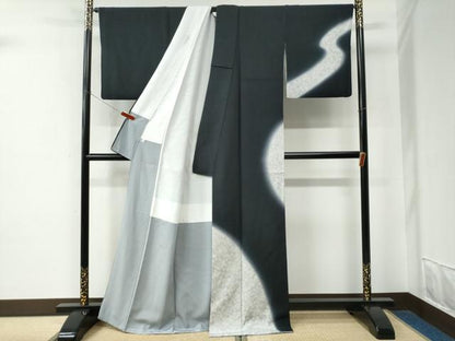 平和屋着物●訪問着　作家物　吉祥文　暈し染め　黒地　正絹　逸品　CABE2434yc