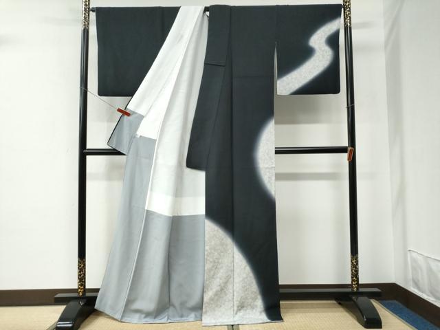 平和屋着物●訪問着　作家物　吉祥文　暈し染め　黒地　正絹　逸品　CABE2434yc