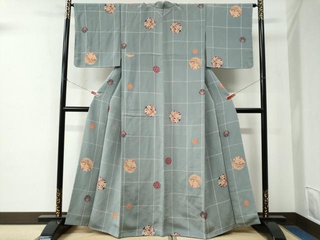 平和屋着物●上質な小紋　毬吉祥花文　鬼しぼ縮緬　正絹　逸品　未使用　CABE2440yc