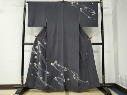 平和屋着物●本加賀友禅作家　松井眞夫　訪問着　流水草花丸文　銀座おゝぎ屋扱い　正絹　逸品　CABE2442yc