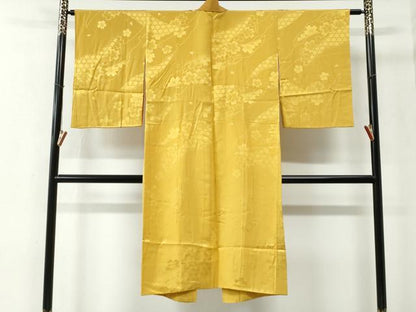 平和屋着物●長襦袢　袷　雪輪網目舞桜地紋　櫨染色　半衿刺繍　正絹　逸品　CABE2448yc