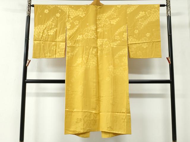 平和屋着物●長襦袢　袷　雪輪網目舞桜地紋　櫨染色　半衿刺繍　正絹　逸品　CABE2448yc