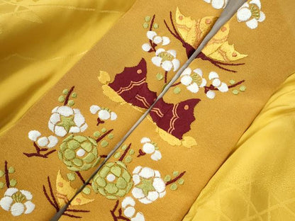 平和屋着物●長襦袢　袷　雪輪網目舞桜地紋　櫨染色　半衿刺繍　正絹　逸品　CABE2448yc