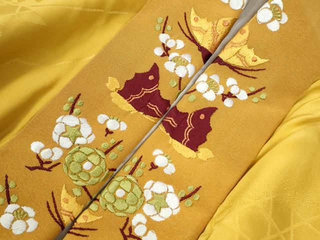 平和屋着物●長襦袢　袷　雪輪網目舞桜地紋　櫨染色　半衿刺繍　正絹　逸品　CABE2448yc