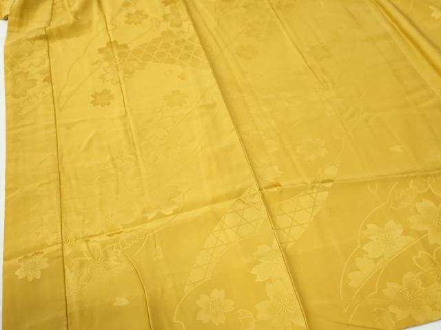 平和屋着物●長襦袢　袷　雪輪網目舞桜地紋　櫨染色　半衿刺繍　正絹　逸品　CABE2448yc